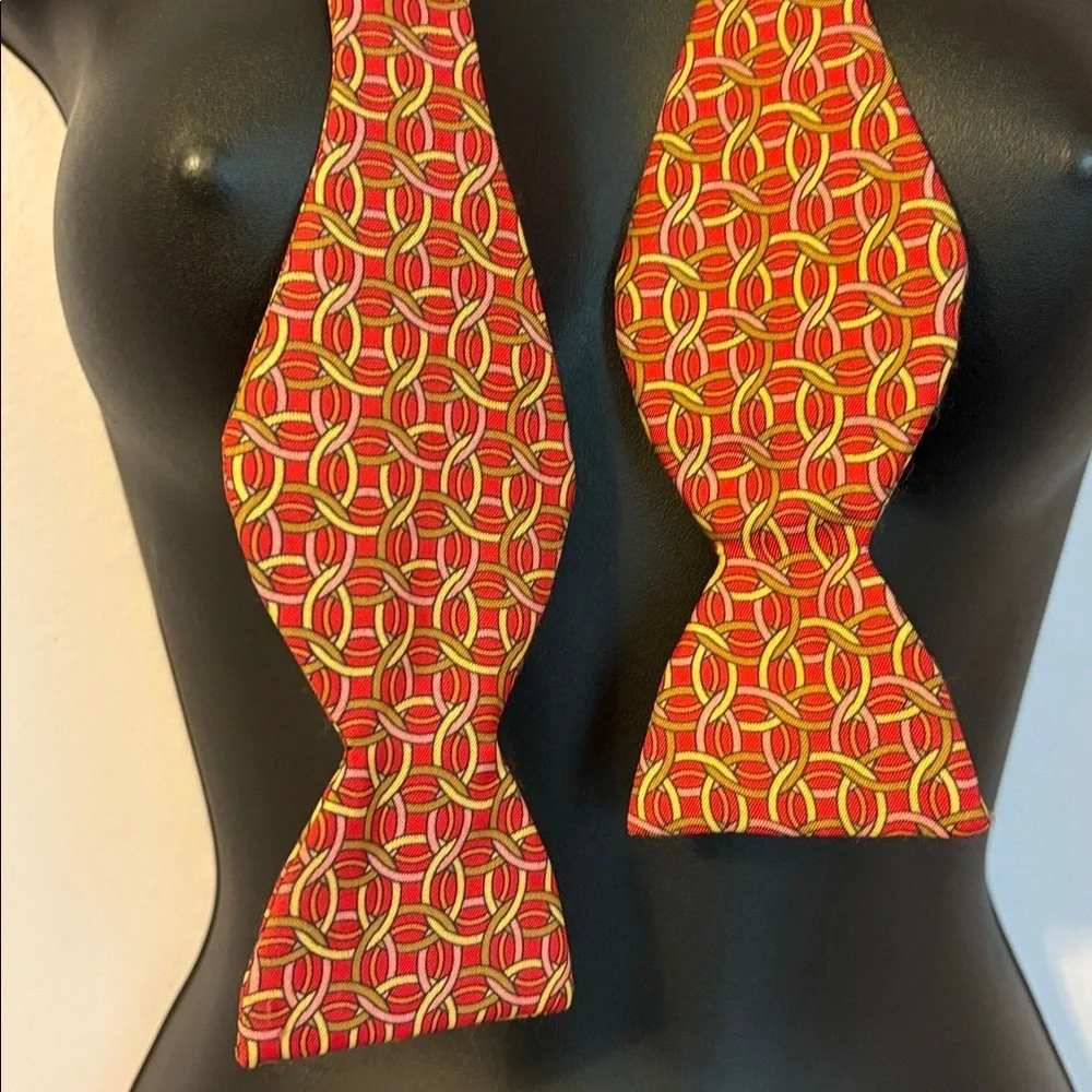 Carrot & Gibbs Handmade Pure Silk Red With Geometric Pattern Adjustable Bow Tie